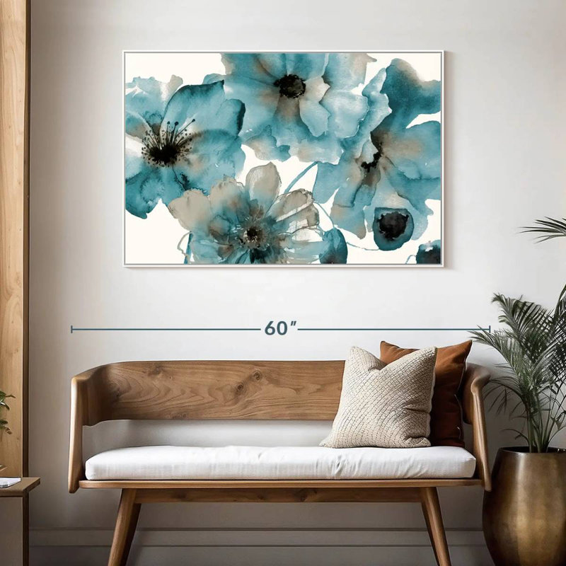 Teintes bleu sarcelle, 46 po x 31 po, Cadre flottant blanc