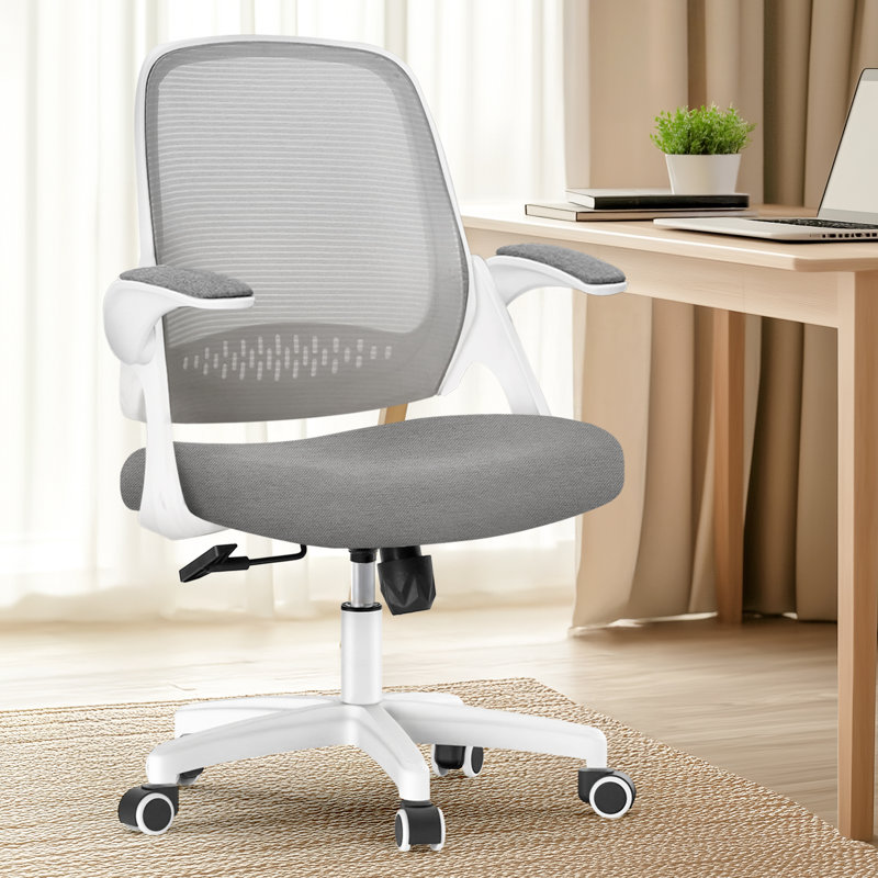  Chaise de bureau ergonomique compacte avec accoudoirs rabattables Nahjee, Gris, Plastique