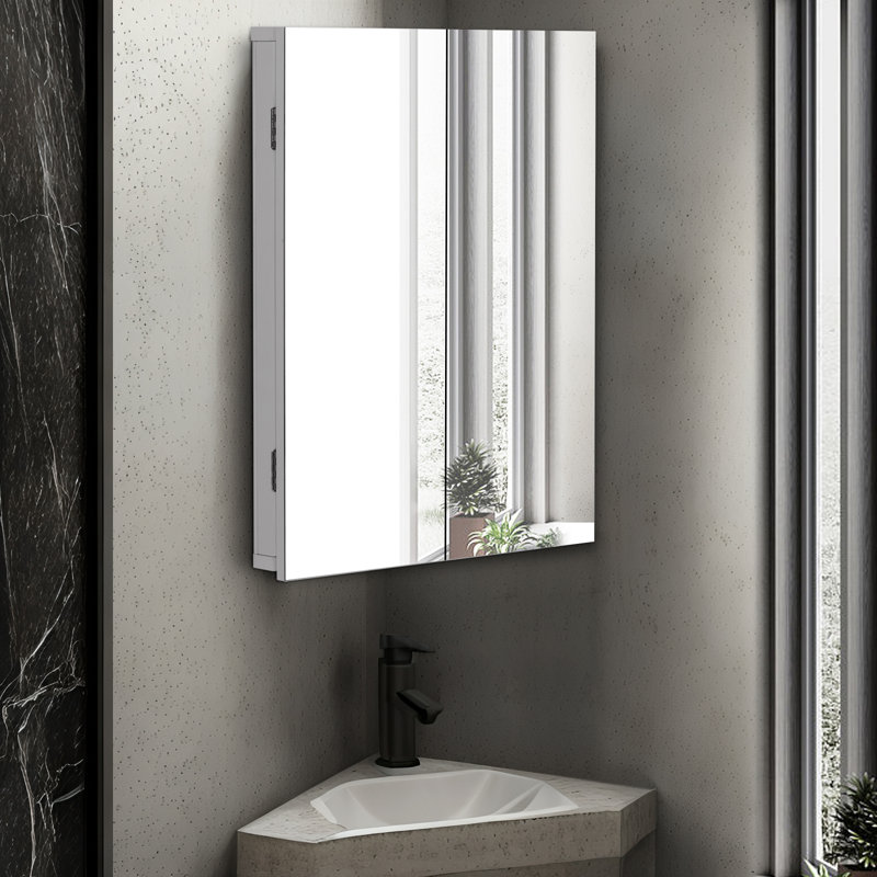 Eastbrook Corner Mount Framed 2 Door Medicine Cabinet with Mirror, White