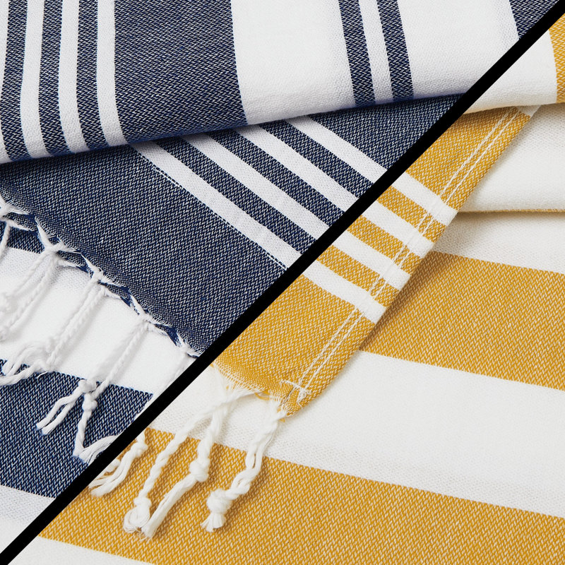  Salty Stripe Beach Towel Set, Blue/Yellow