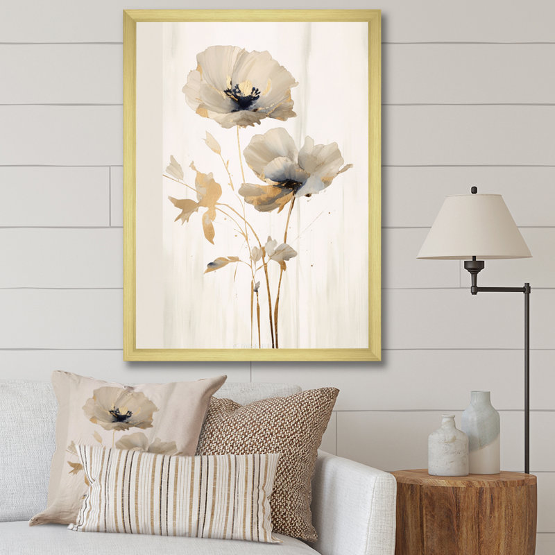 «Cream Vibrant Poppies I», reproduction sur toile, Cadre doré à une seule photo, H 20 po x l 12 po x P 1 po