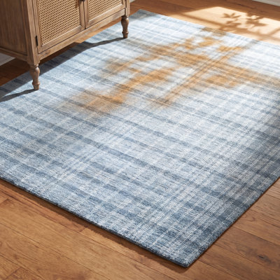 Sanura Plaid Hand Tufted Wool Area Rug in Blue