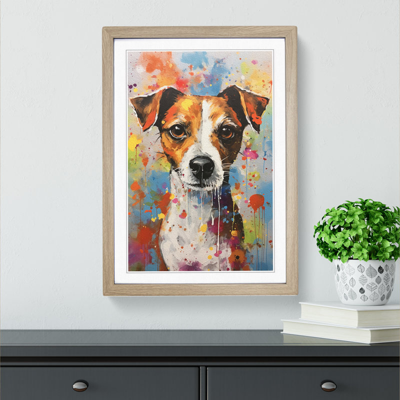 Jack Russell Contemporary No.2 - Single Picture Frame Print on Wood, Oak, 64cm H x 46cm W x 2cm D