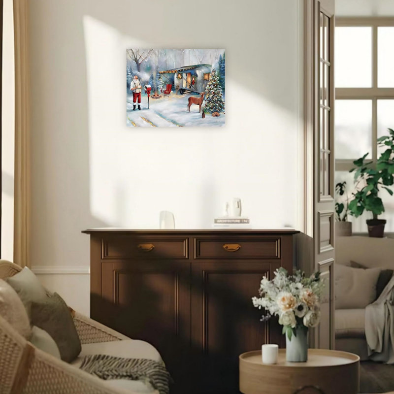 «Winter Camping With Deer», art mural 24 po x 18 po