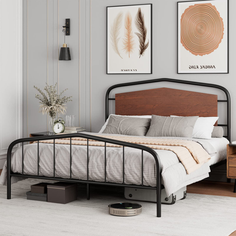 Anshika Platform Bed, Walnut/Black, Queen