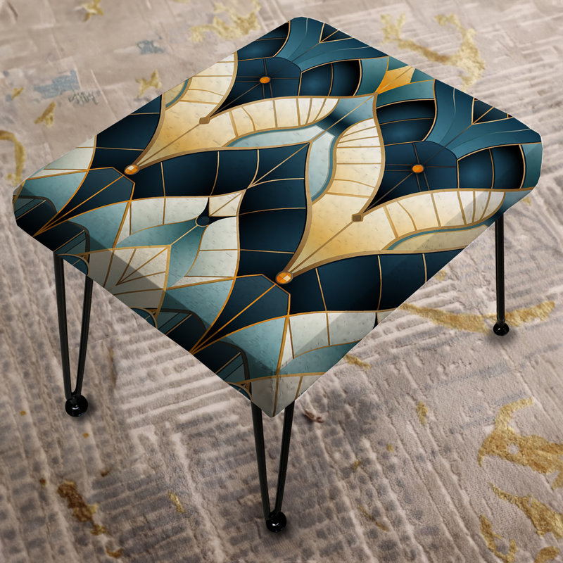Teal And Gold Damask Geometric Dream - Damask Rectangle Ottoman