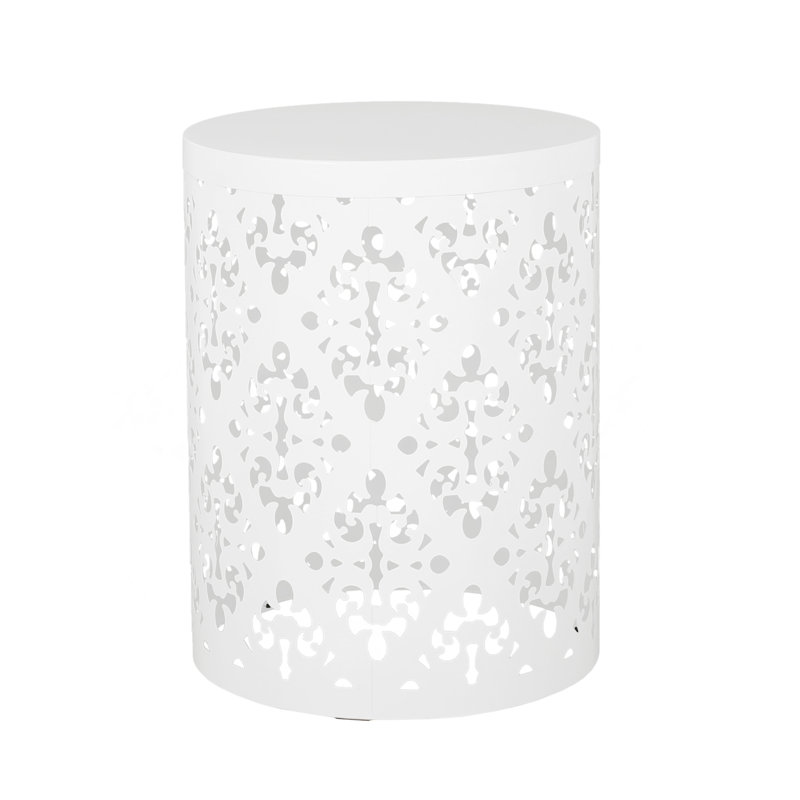 Outdoor Metal End Table -Large, White