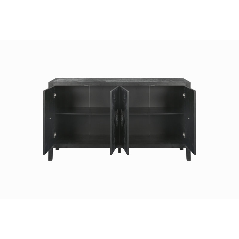 Poignée de porte sculptée à fleur, armoire antique à quatre portes pour le couloir de la cuisine du salon, Noir