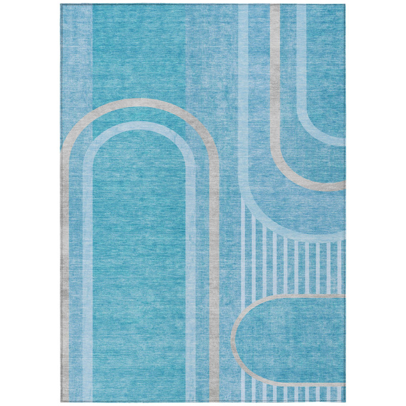 Tapis extérieur lavable antidérapant 10 pi x 14 pi bleu sarcelle, Rectangle 10' X 14'