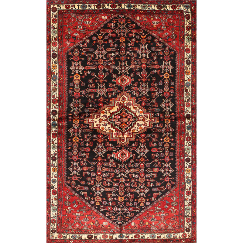 Tapis à motif oriental rouge / noir, Rectangle 5 pi x 7 pi
