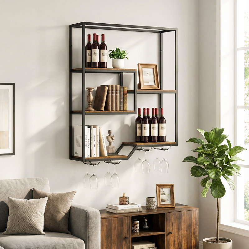Wall Mounted Wine Bottle & Glass Rack