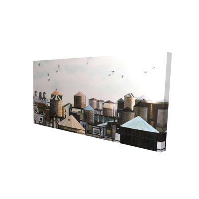 Water Towers with Birds - Brown Cities Canvas Home Decor