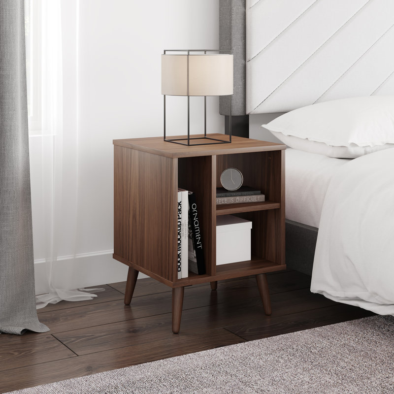 Warwick Geometric Open Bedside Nightstand End Table, Walnut