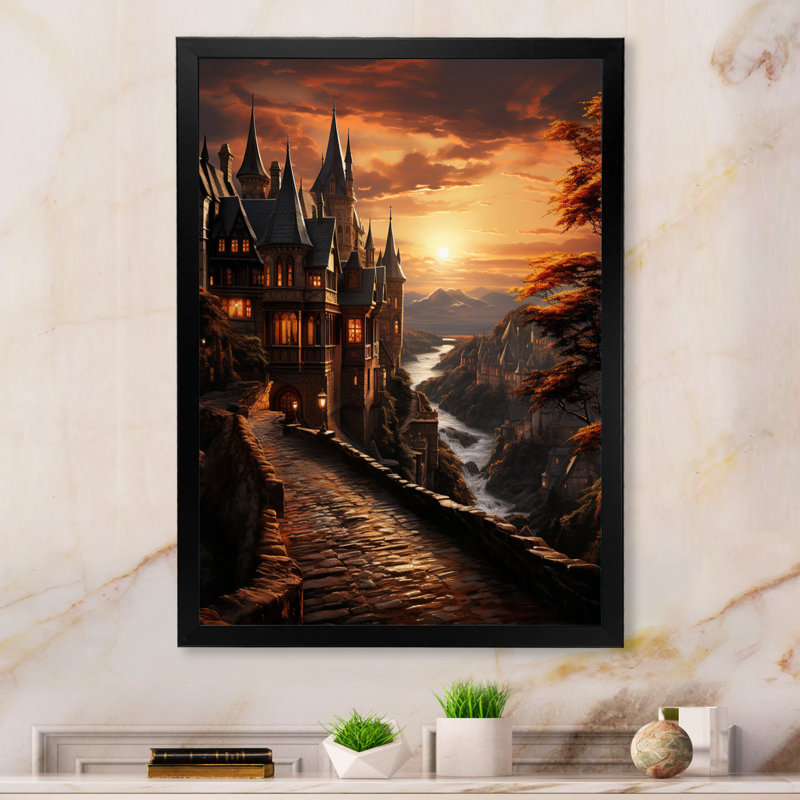 «Castles Sunset Citadel», reproduction sur toile, Cadre photo noir, H 20 po x l 12 po x P 1 po