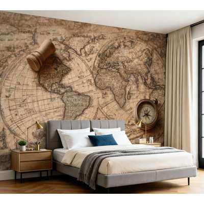 Wall Mural Peel and Stick Wallpaper Vintage World Map Antique Parchment Hand Self-Adhesive Removable Contact Paper Wall Decor for Living Room Bedroom 100"H x 144"W