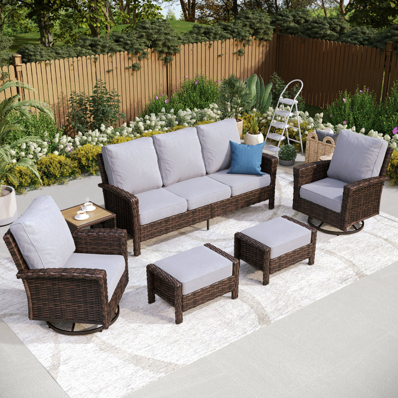 Outdoor Wicker Patio Conversation Furniture Set, Light Gray
