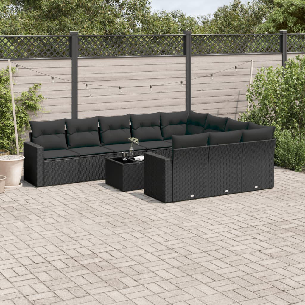 Vidaxl 11-Tlg. Garten-Sofagarnitur Mit Kissen Schwarz Poly Rattan