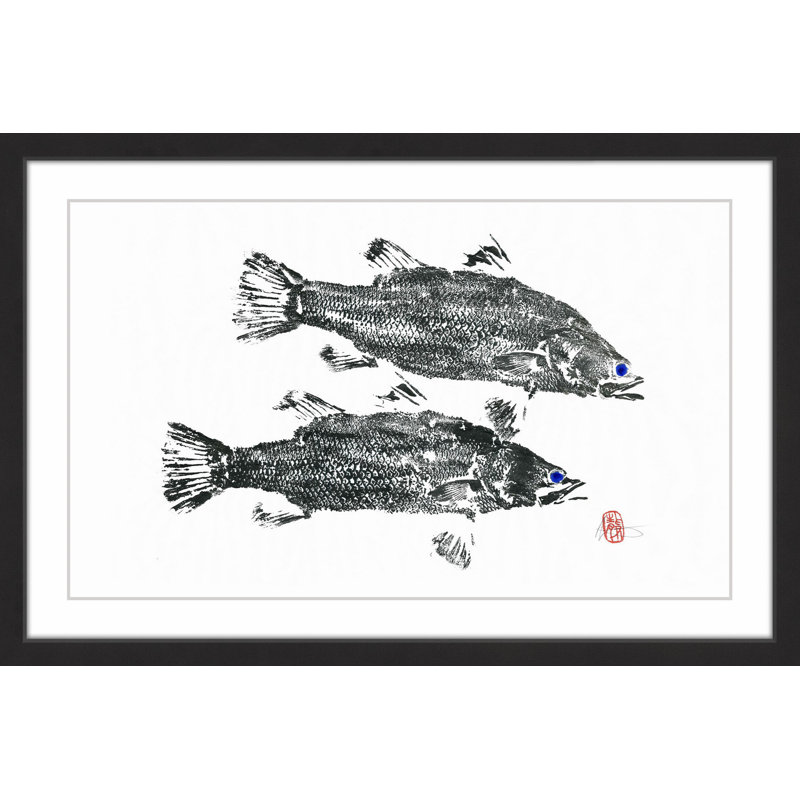 « blue avec fish », reproduction d’art encadrée, H 24 po x l 36 po x P 1,5 po