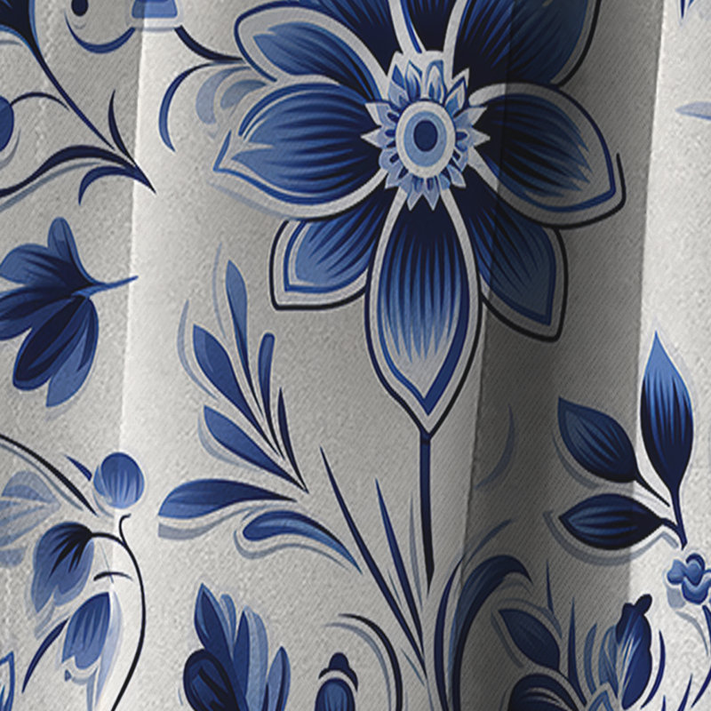 Rideau damas occultant motif cobalt à motif victorien II - 1 panneaux, L 52 po x L 63 po