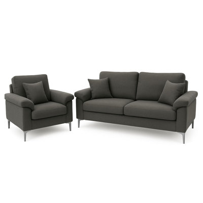 Modern Sofa 2 and 1 Seaters Set Fabric with Chrome Feet - Comfortable Couch with Cushion for Living Room, Bedroom or Office