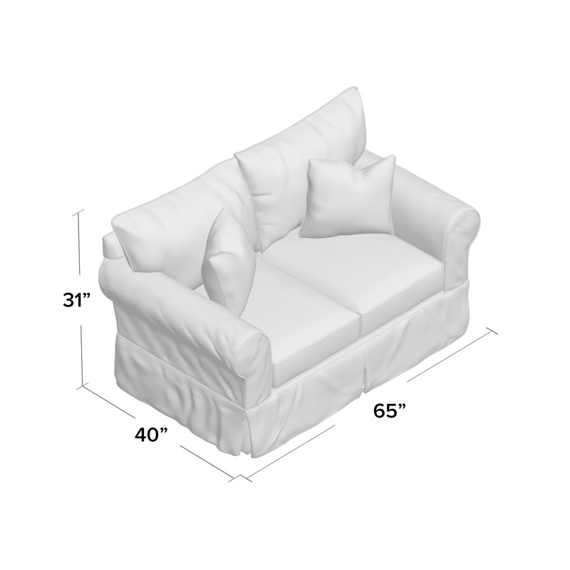Amari 63" Rolled Arm Slipcovered Loveseat, Cruise Adrift Striped Basketweave