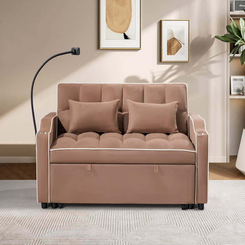 1 canapé-lit pliable polyvalent en 3 longueurs, 1 canapé-lit moderne en suède, un dossier réglable et un port USB, un cendrier et un support pour téléphone pivotant