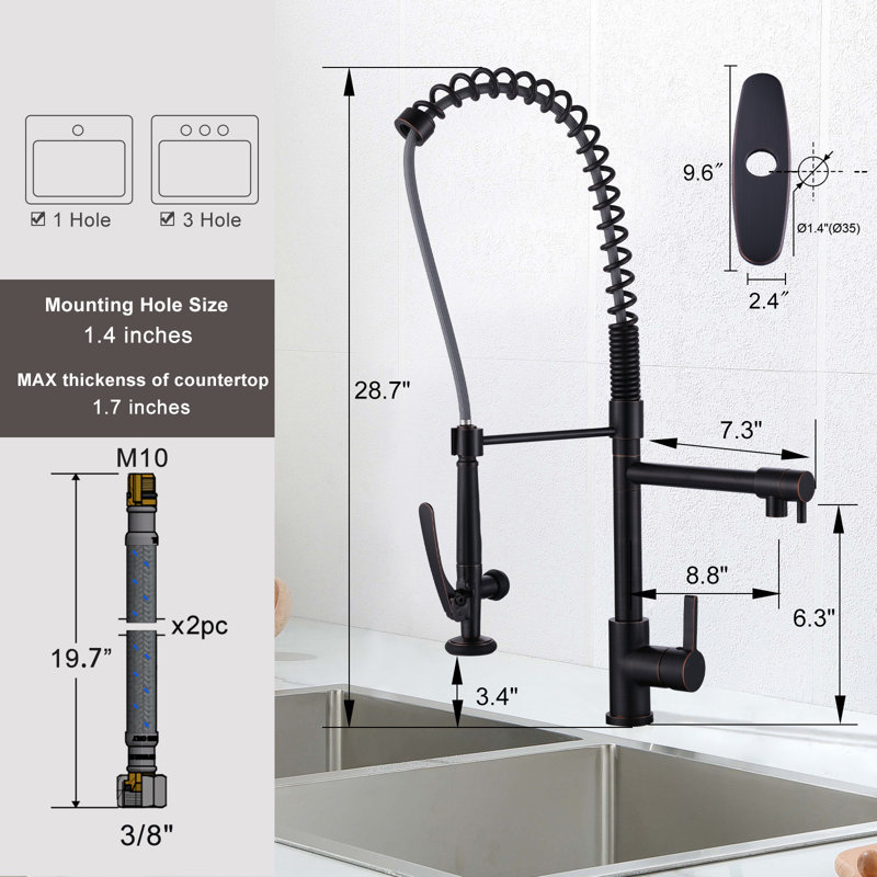 Spring Pull Down Single Handle Kitchen Faucet with Deck Plate and Handles, Oil Rubbed Bronze