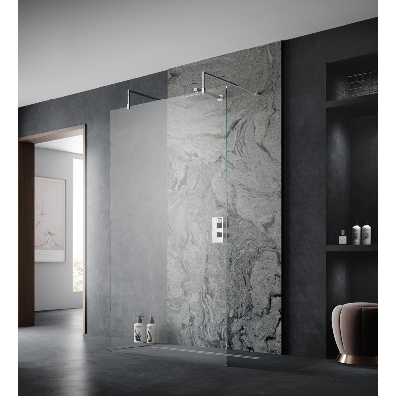 Frameless Wet Room Glass Screens with Clear Glass, 214.3cm H x 70cm W x 0.8cm D