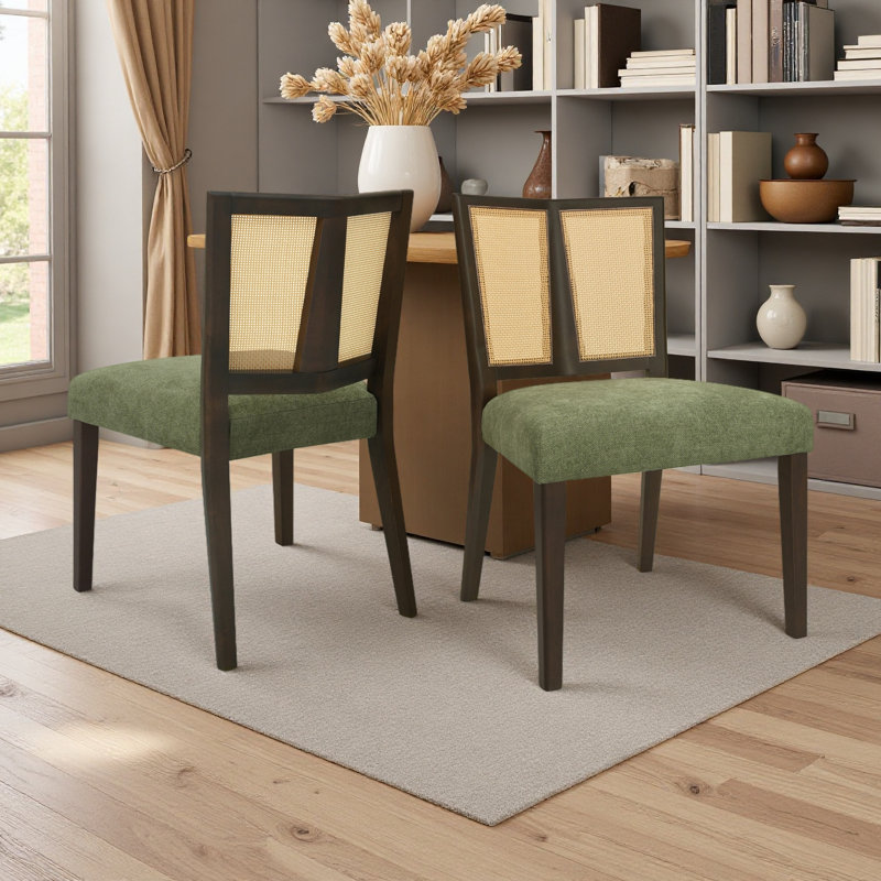 Ensemble de 2 chaises en rotin, Marron foncé, Vert