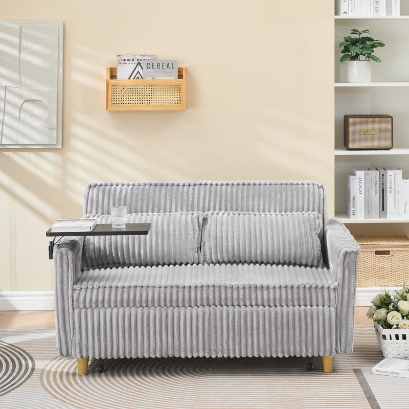 Pull-out Sofa with a Movable Tabletop and USB Ports, Gray