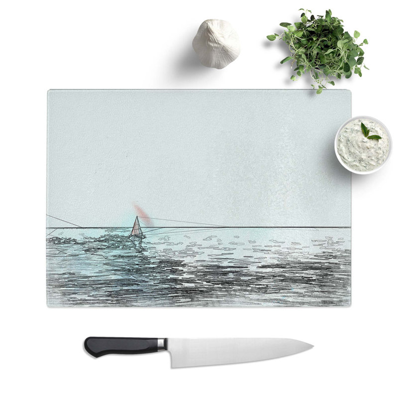 Tempered Glass Solo Sailboat & Seascape Chopping Board, 39 cm W x 28.5 cm L