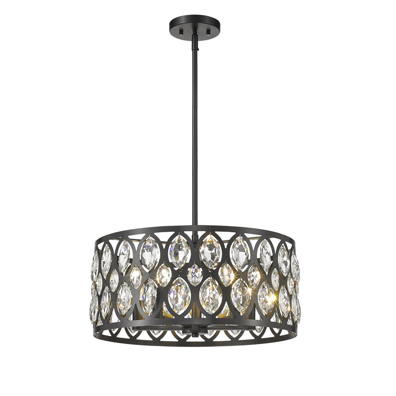 Lustre cylindrique unique à 5 lumières Delphina, Noir mat, H 8,75 po x l 19 po x P 19 po