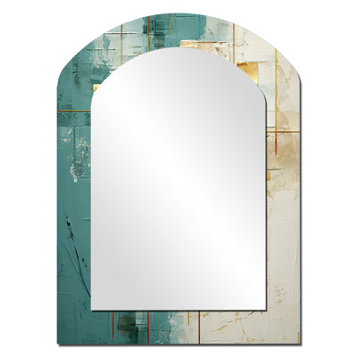 California Sunshine Retro Abstract Gold Teal - Abstract Painting Asymmetrical Decorative Wall Mirror, Modern Arch Mirror, Printed Metal Art