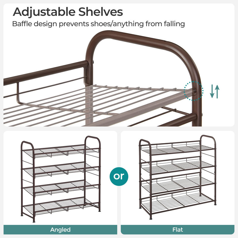 Stackable Shoe Rack, 4 Tier Metal Shoes Rack Storage Shelf, Holds Up To 20 Pairs Shoes, Adjustable Slanted Shelves Tower Organizer, 