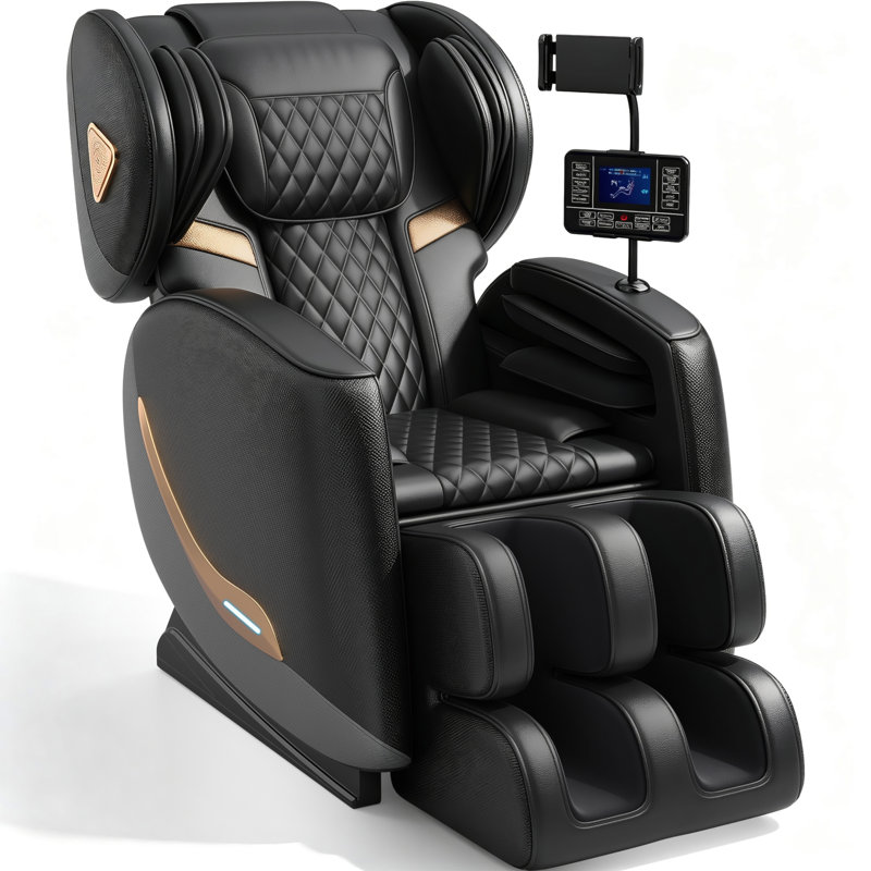 Fauteuil de massage complet et inclinable, fauteuil de massage zéro gravité, 10 rouleaux de massage fixes, coussins d'air, chauffage, massage des pieds, modes automatiques, haut-parleur et écran tactile pour la maison et le bureau