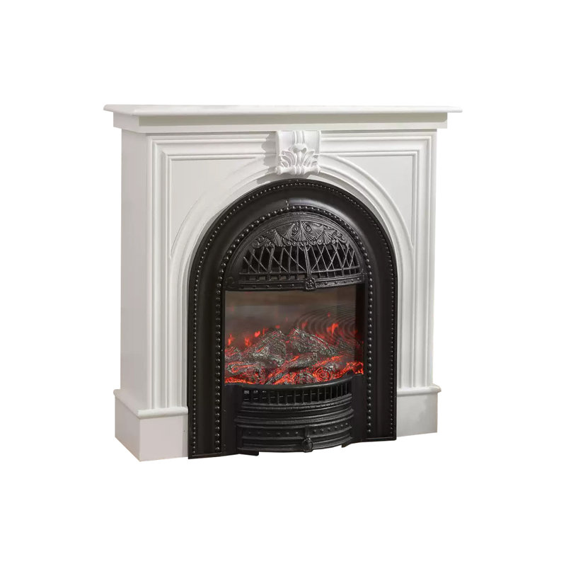 White Black Solid Wood Freestanding Fireplace, White/Black