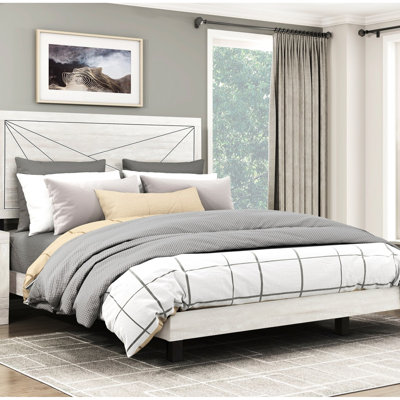 Très grand lit au design moderne avec finition en chêne gris poussiéreux, lit à panneaux, composants complets, idéal pour la chambre à coucher, fabrication à base de bois, sommier tapissier requis