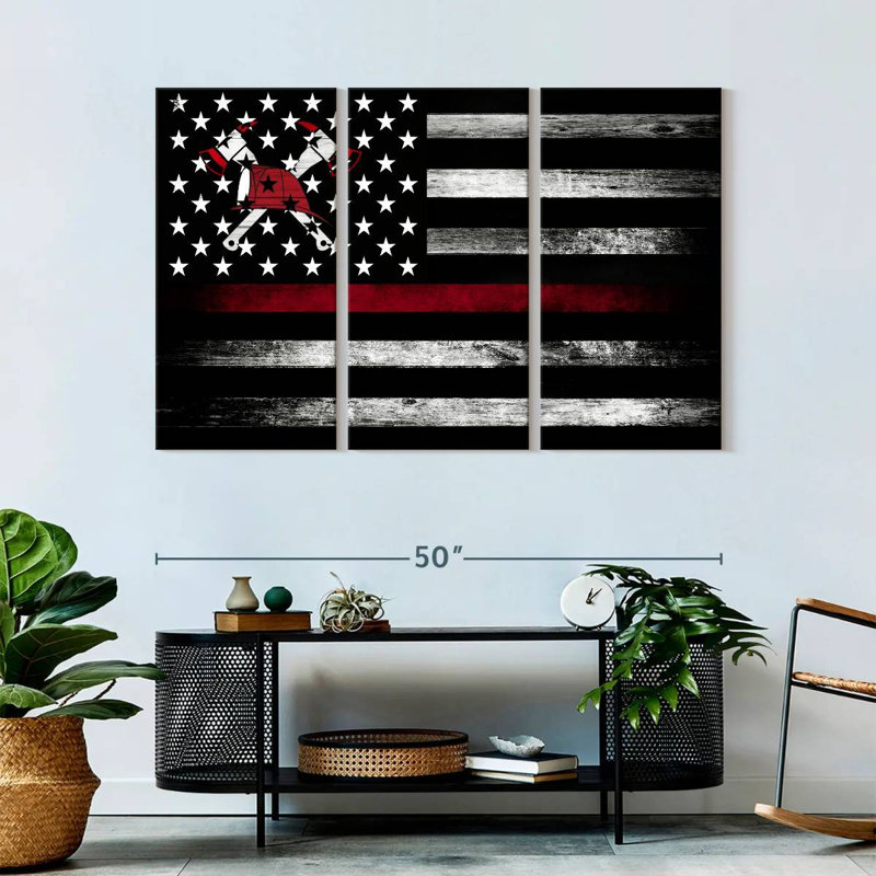 " Firefighter American Flag " by Echoes Of America 3 - Pieces, 32" H x 50" W x 1.25"