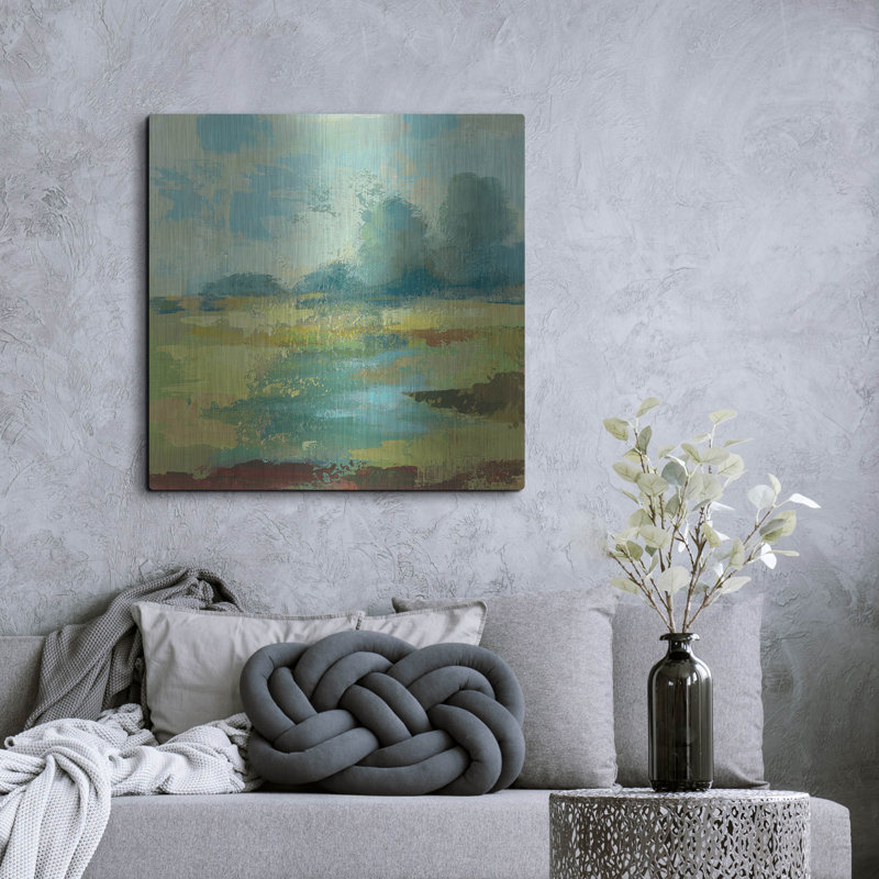 Art mural luxueux «Windsor Blue Field 4» par Silvia Vassileva, 36 po x 36 po, H 36 po x l 36 po
