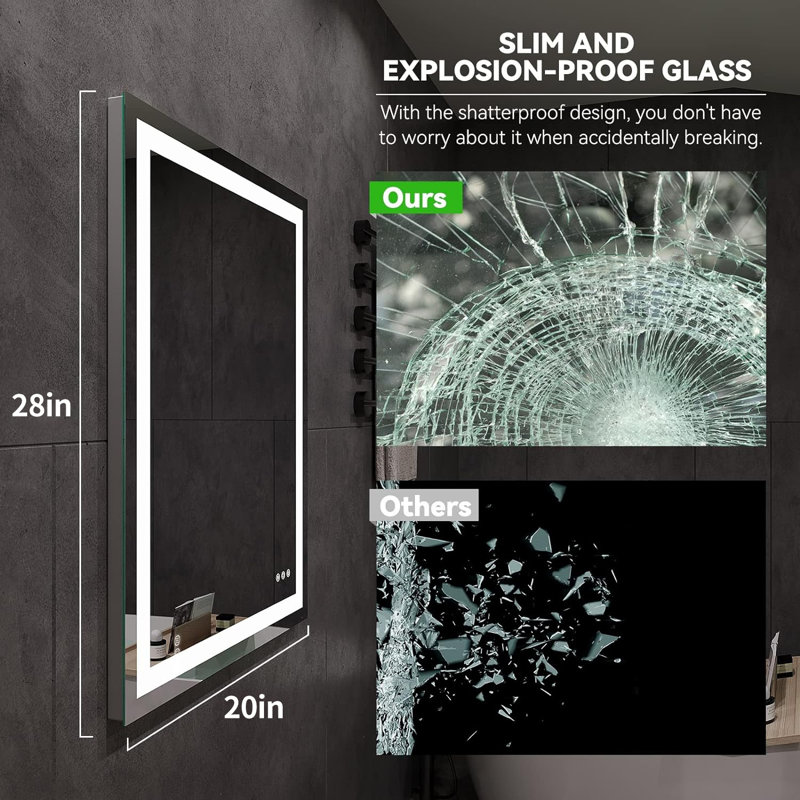 Atherton Modern Frameless Anti-Fog LED Lighted Dimmable Wall Mounted Bathroom Vanity Mirror
