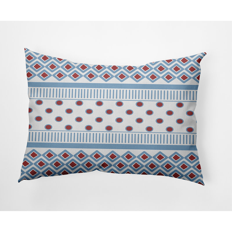 Geometric Outdoor Reversible Throw Pillow, Blue/Red