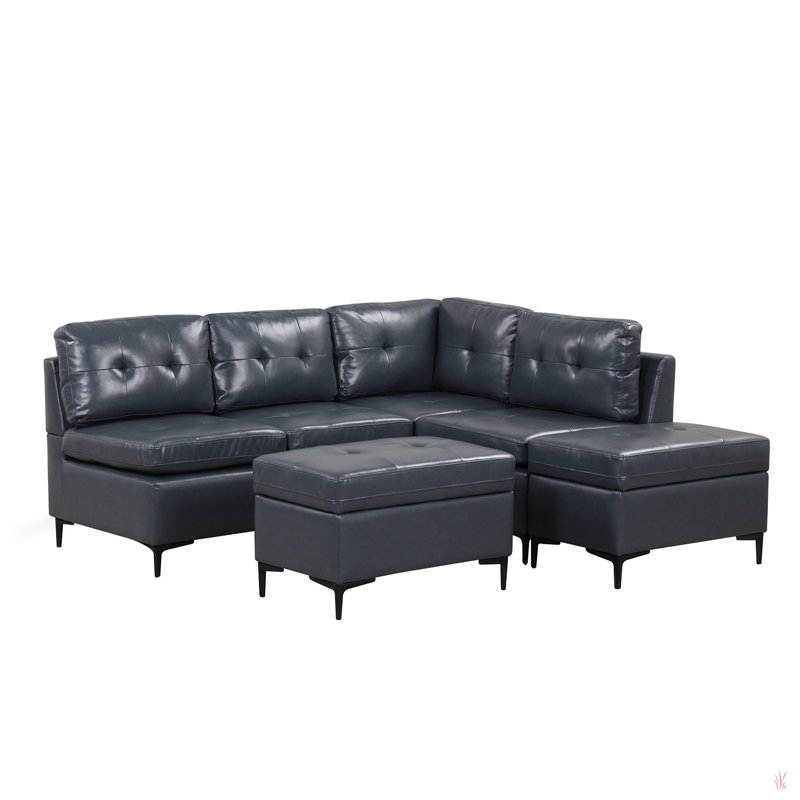 94.88" L-Shaped Corner Sofa Pu Leather Sectional Sofa Couch with Movable Storage, Blue Faux Leather