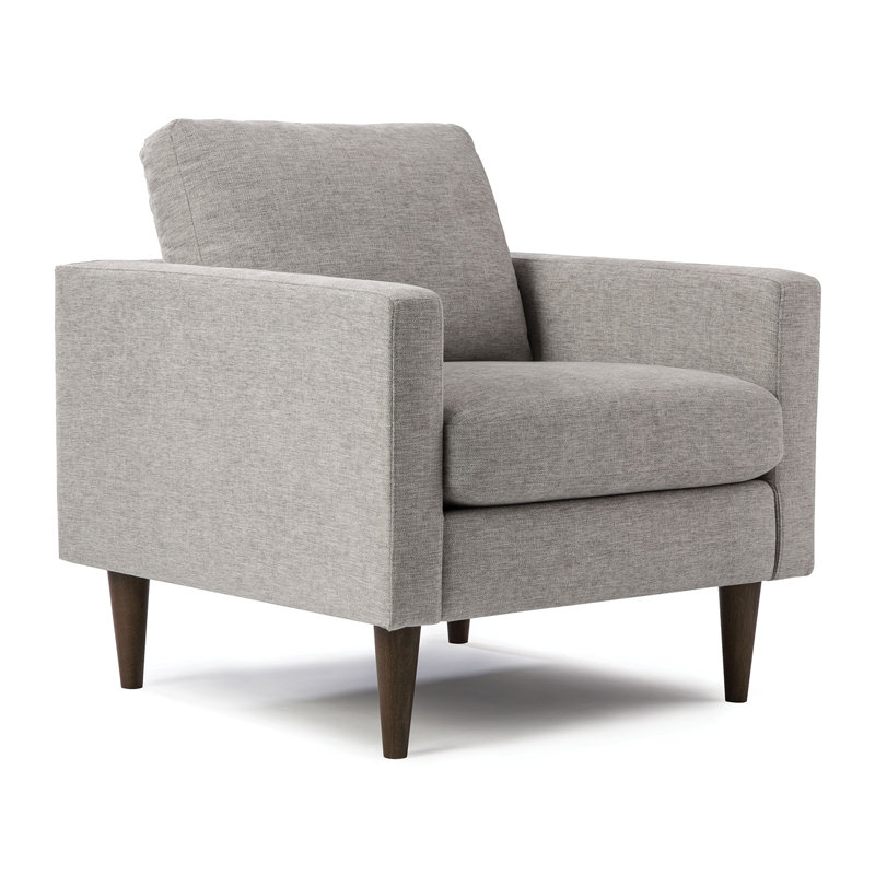 Fauteuil club de 33 po de largeur Trafton, Bleu fumé performance multicolore, Noyer foncé