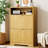 31.6" Slim Shoe Cabinet with 2 Flip Drawers, 9.6" Narrow Entryway Organizer, Wave Pattern Hidden Storage with Gold Handles, Natural Wood Finish, 8-10 Pairs Capacity-1866167854