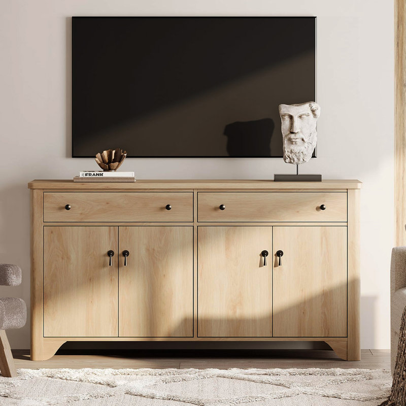 Haikey TV Stand For Tvs Up To 65", Farmhouse Entertainment Center With Storage Cabinet, Console Table With Adjustable Shelves For Living Room Bedroom