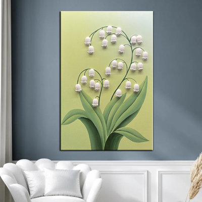 Handmade 3D Texture lily of Valley White Floral Canvas Wall Art paintings，Modern Home Bedroom Living Room Wall Decor