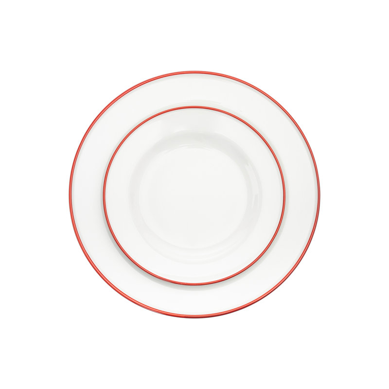 Red Rimmed Porcelain 16-Piece Dinnerware Set, Service for 4