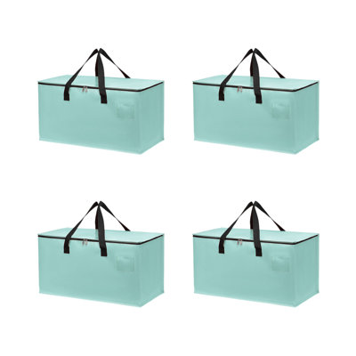  4 Pack Large Storage Bins with Lids, Heavy Duty Closet Organizers and Storage, Foldable Clothes Storage Bags, Storage Containers for Blanket, Comforter, Pillow, Bedding (Mint Green, 4 Pack)