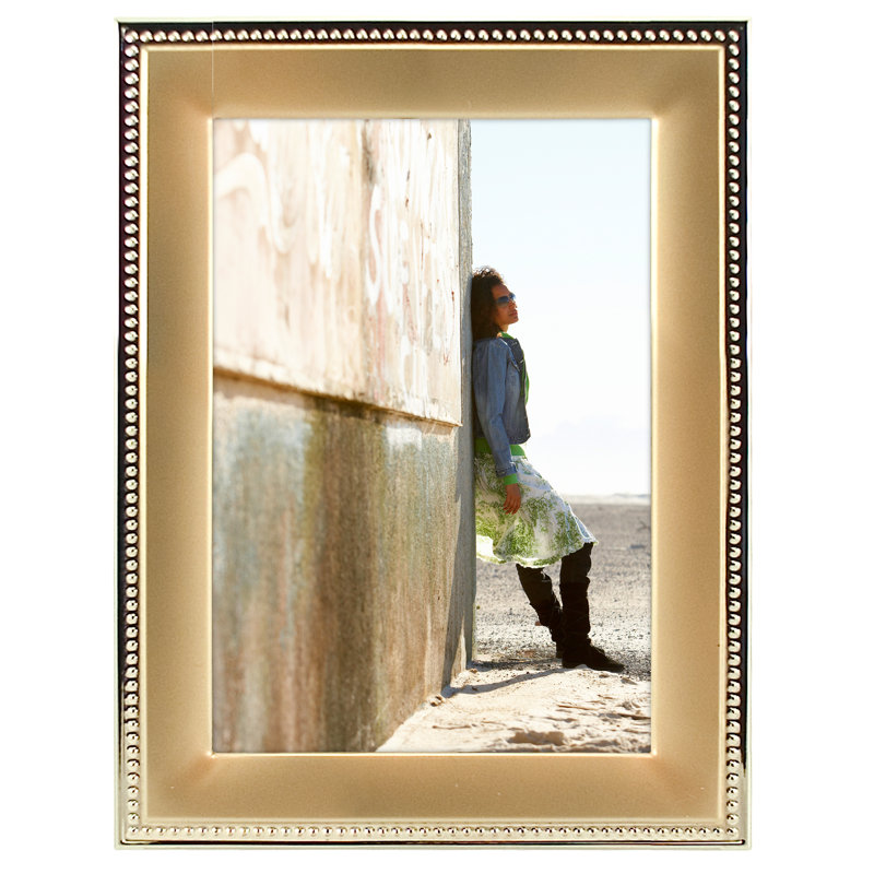 Alfs Metal Beaded Picture Frame, 5" x 7", Gold