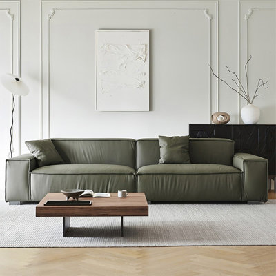 Green Genuine Leather Modular Sofa cushion couch